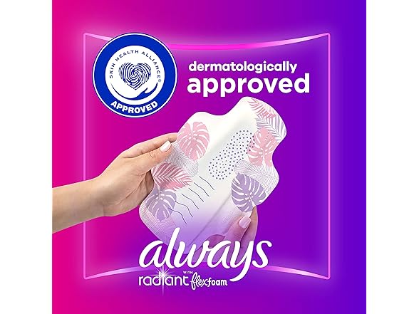 Always Radiant Feminine Pads For Women, Size 3 22-Ct