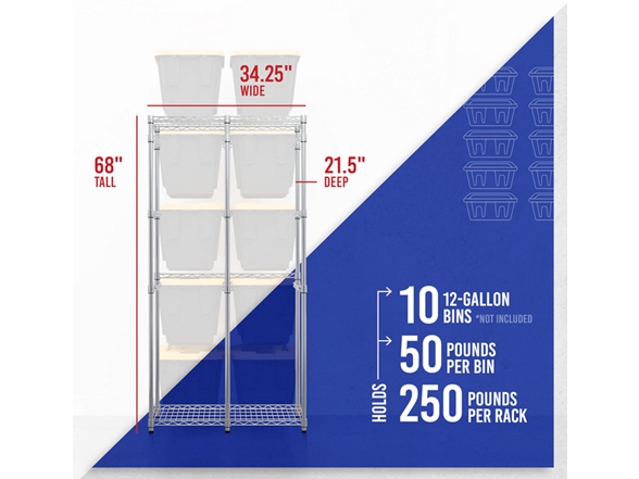 SafeRacks NSF Bin Storage Rack for 12 Gallon Storage Totes