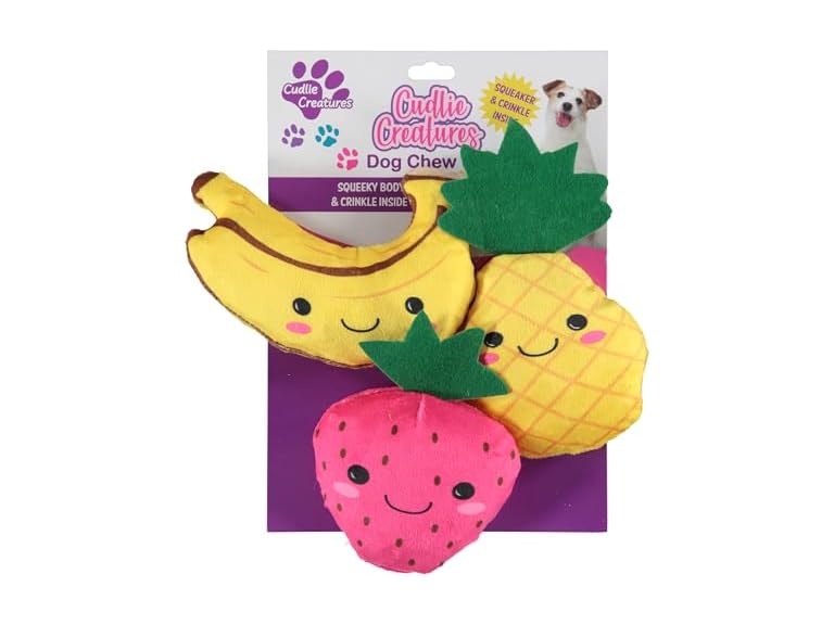 3 Pack Plush Dog Chew Toys – Soft Squeaky Puppy Toys for Small Dogs– 4" Durable, Cute & Safe Pet Toy Gift Set (Food, Fruit, Farm, Zoo & Safari Animal Themes)
