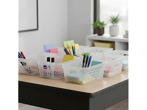 Clear Classroom Storage Tall Baskets with Handles - 6 Piece