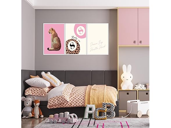 ECUASMR Pink Set of 3 Leopard Wall Art