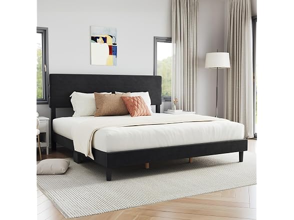 Novilla King Bed Frame and Headboard, King Bed Frame, Velvet