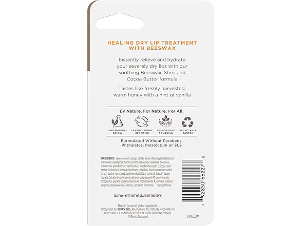 Burt's Bees Rescue Lip Relief, Honey Vanilla, Hydrating Lip Balm for Dry Cracked Lips, with Responsbily Sourced Beeswax and Shea Butter, 100% Natural Origin, 1 Squeezy Tube, 0.35oz - Gallery 12