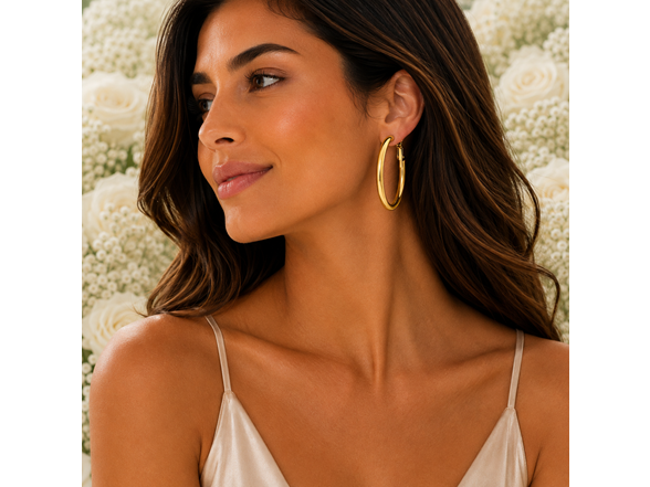 Saffron 18K Gold Plated Classic Round Hoop Earrings