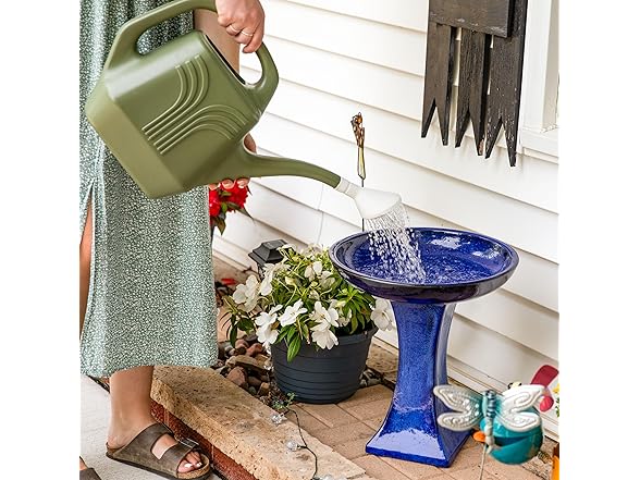 Sunnydaze Ceramic Bird Bath 16" H Blue Glaze Finish