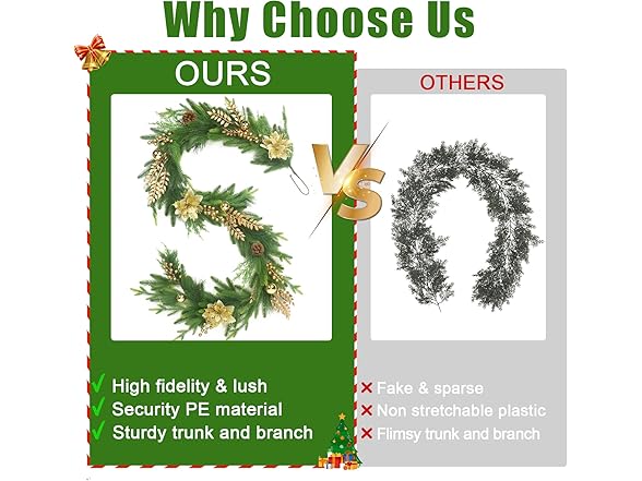 TISEMENT Norfolk Pine Garlands with Gold Flowers