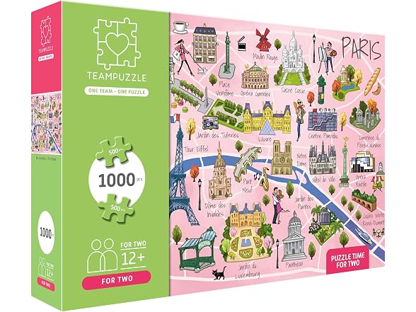 TEAMPUZZLE: Paris – 1000pc Jigsaw Puzzle, Designed for Two