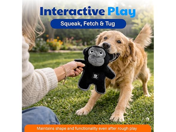 American Kennel Club Plush Dog Toy with Squeaker, Gorilla