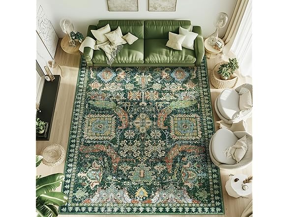 8x10 ft Green Washable Area Rug