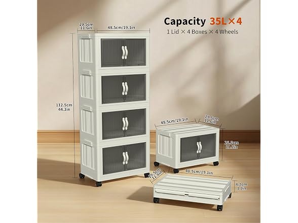 Cetomo 35L Plastic Foldable Storage Boxes with Lid,35L