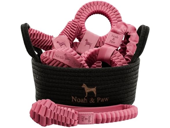 NOAH & PAW Luxury Dog Toy Gift Basket- Pink