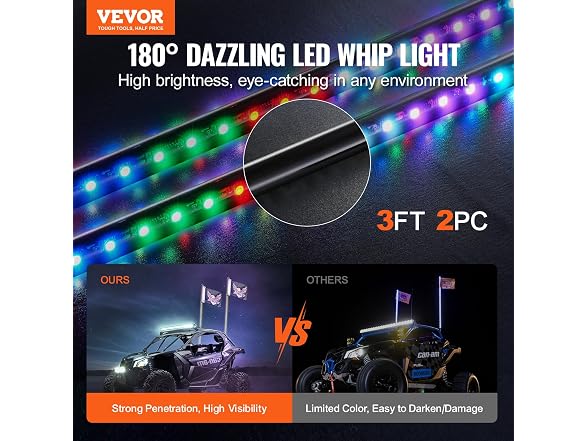 2 PCS 4 FT Whip Light, APP & RF Remote Control
