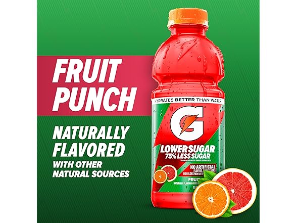 12PK Gatorade Lower Sugar Electrolyte Drink, Fruit Punch