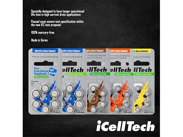 60 iCellTech Hearing Aid Batteries Size 10