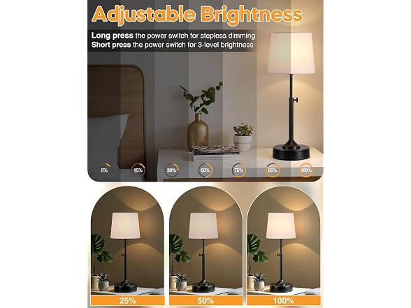Yochoice Cordless Table Lamp, Adjustable Black