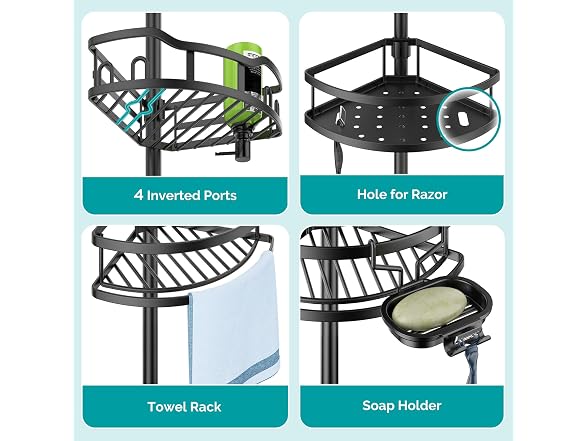 HAMITOR 4-Tier Corner Shower Caddy Pole