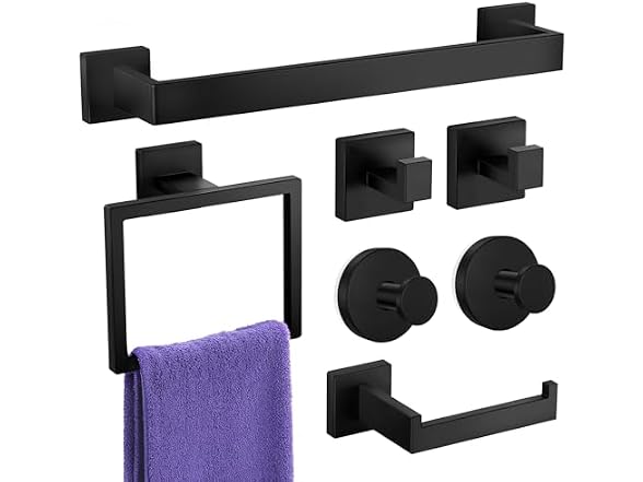 7 Pc Matte Black Bathroom Hardware Set