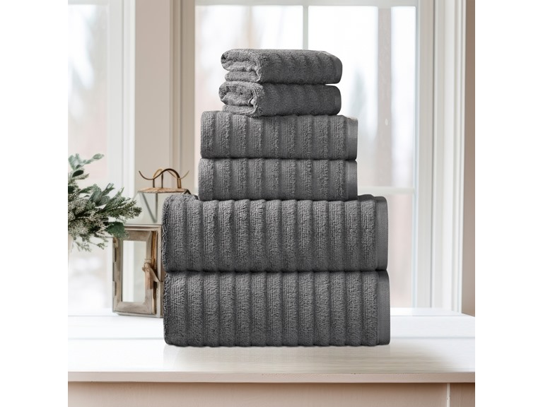 Bibb Home 6PCWAVTOW 6 Pc Ribbed Egyptian Cotton Towel S
