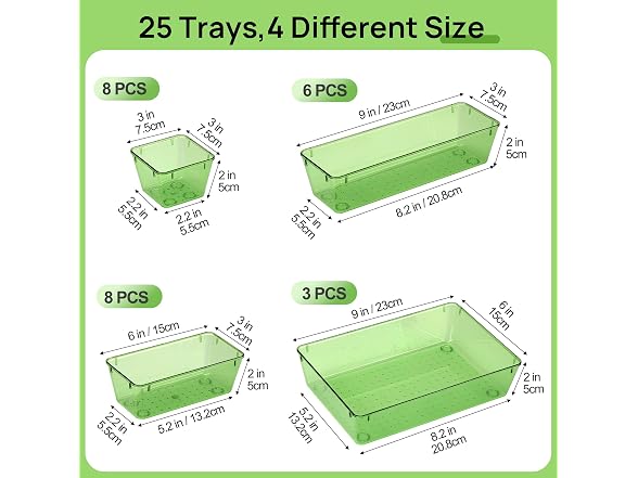 Vtopmart Clear Green 25 PCS Plastic Drawer Organizer