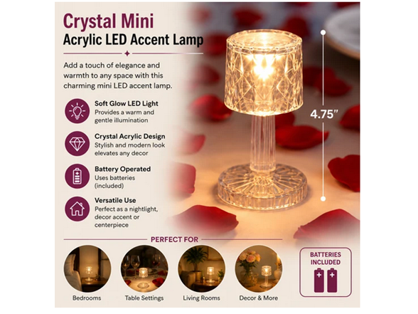 4-Pack 4.75" Crystal Mini Acrylic LED Accent Lamp Light