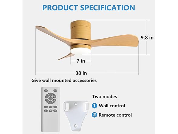 HJBRAND 38 Inch Ceiling Fan with Light