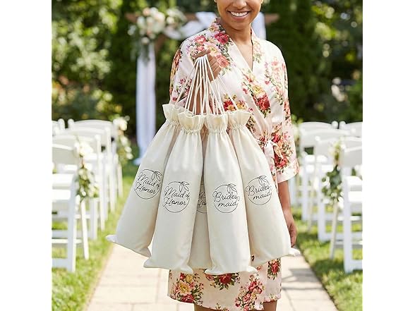 Fun Express Maid of Honor & Bridesmaid Wine Drawstring Bags - 6 Pieces