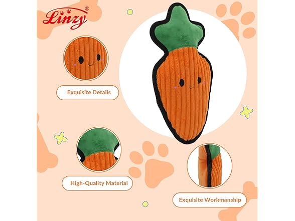 Linzy Plush Durable Carrot Crinkle Pet Toy