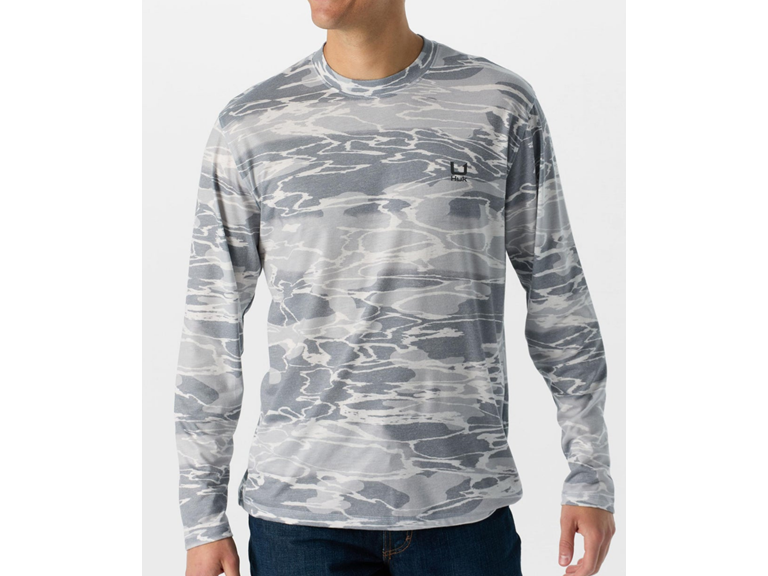 HUK Men's Standard Leeward KC Scott Pattern Performance Fishing Crew Shirt, Harbor Mist
