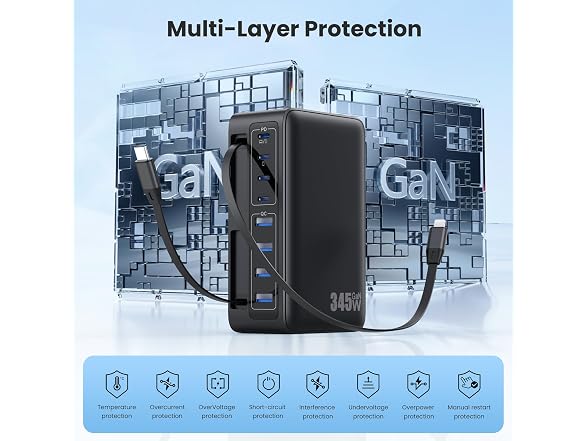 345W USB C 10 in 1 Retractable Wall Charger