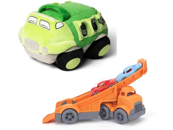 Green Toys Recycle Truck Plush & Racing Truck Bundle