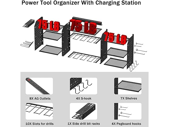 HWWPBG Tool Organizer Wall Mount w/ Charging Station