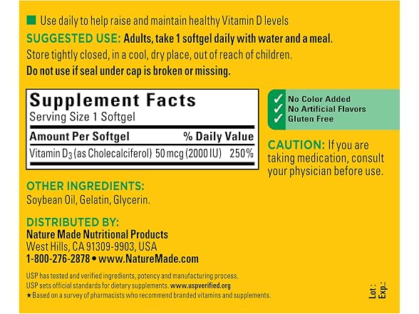 Nature Made Vitamin D3 2000IU 250ct
