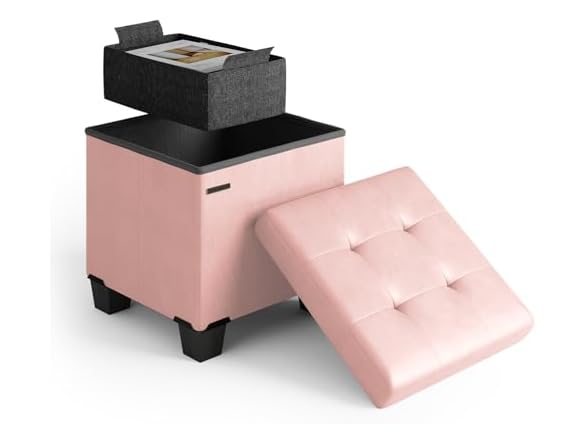 Storage Ottoman Cube Bin 15in Pink