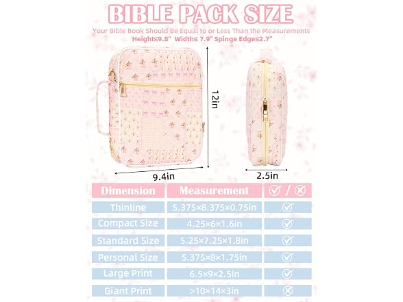 Bafei Quilted Bible Cover Case w/StudySupplies