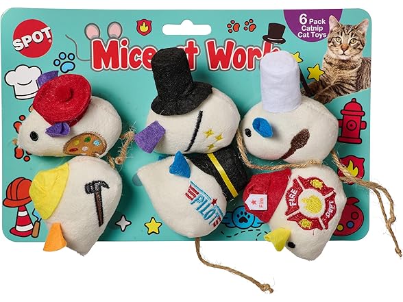 SPOT Mice at Work Cat Toys, Catnip Filled Plush Mice