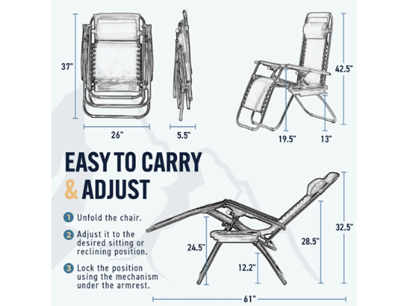 Adjustable Zero Gravity Folding Chair w/ Side Table- Gray