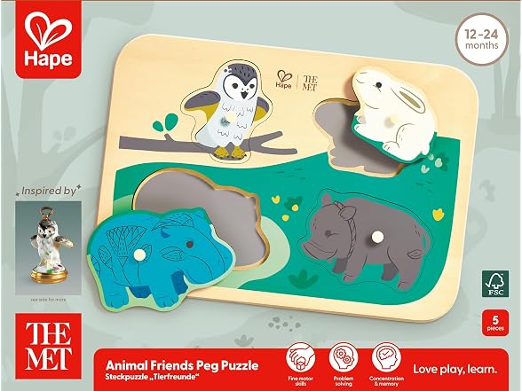 Hape x The Met Animal Friends Wooden Peg Puzzle