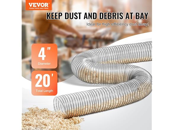 Dust Collection Hose, 4'' x 20', Thickened PVC