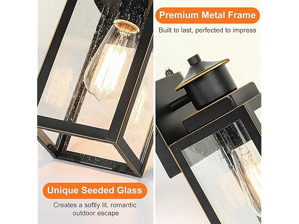BesLowe 2-Pack Dusk to Dawn Outdoor Wall Lights, Black with Gold Trim
