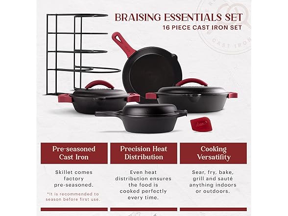 Cuisinel 16-Pc Cast Iron Cookware Set