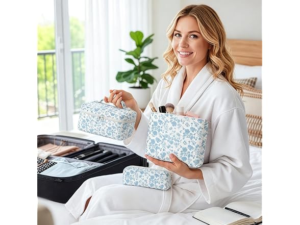3 Pcs Quilted Makeup Bag Set