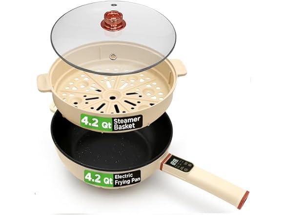 NutriChef 2 In 1 Electric Frying Pan & Steamer