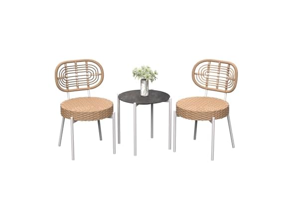 GarveeLife 3 Piece Wicker Patio Bistro Furniture Set
