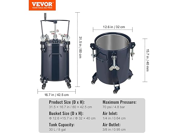 VEVOR Spray Paint Pressure Pot, 30 L/7.5 gal