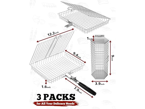 PitInnov 3pc Grill & Fish Basket Set