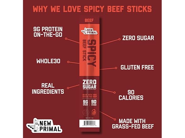 New Primal Spicy Beef Sticks, 20ct