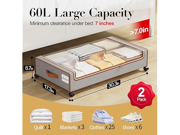 Grey Under Bed Storage 2 Pack