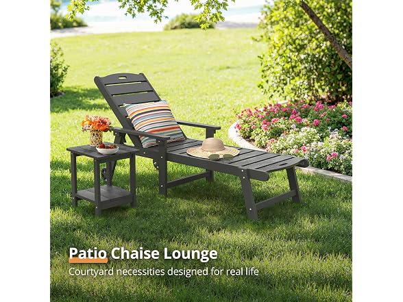 LUE BONA Set of 2 Dark Grey Chaise Lounge Chairs