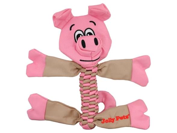 Jolly Pets Animal Flathead Tug/Squeak Dog Toy, Pig