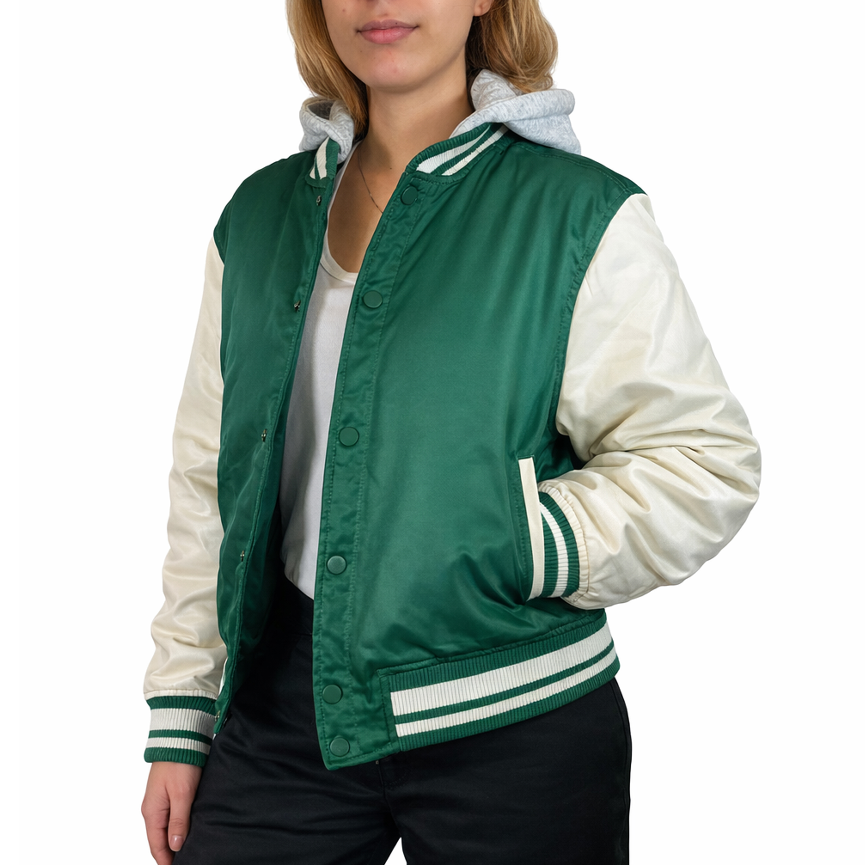 Womens Heavyweight Hooded Varsity Jacket - Gallery 15